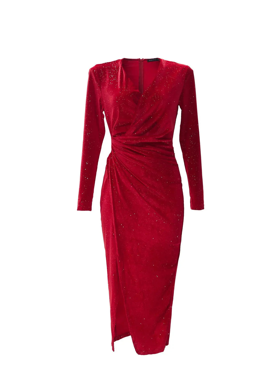 Women'S Plain Ruched Split Thigh Wrap Velvet Bodycon Dress, Elegant Long Sleeve V Neck Midi Dress for Party Evening Gown, Wedding Dresses, Women'S Clothing for Fall & Winter