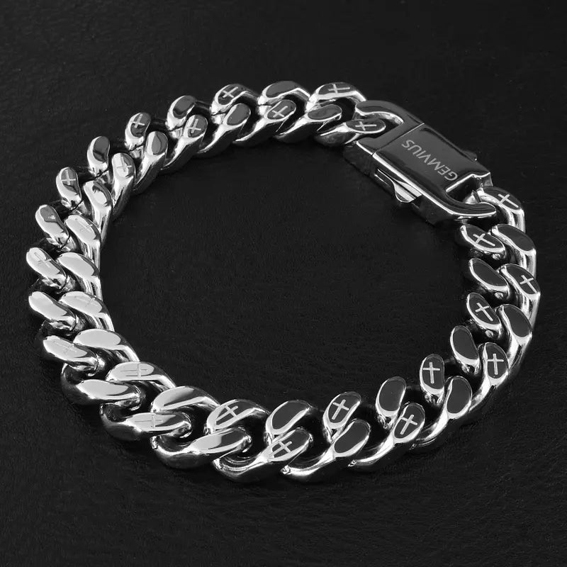 Gemvius Genesis Cuban Link Bracelet - Engraved Crosses