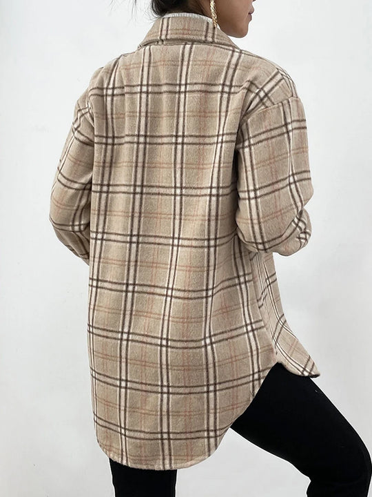 Autumn Spring Vintag Plaid Shirt Women