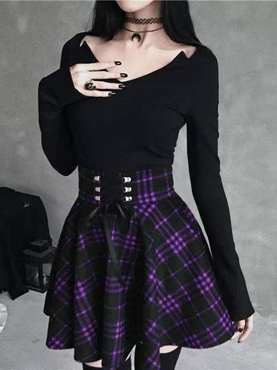 Black Checkered Women's Gothic Skirt Women