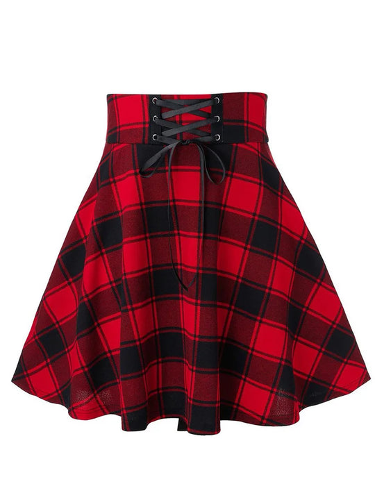 Black Checkered Women's Gothic Skirt Women