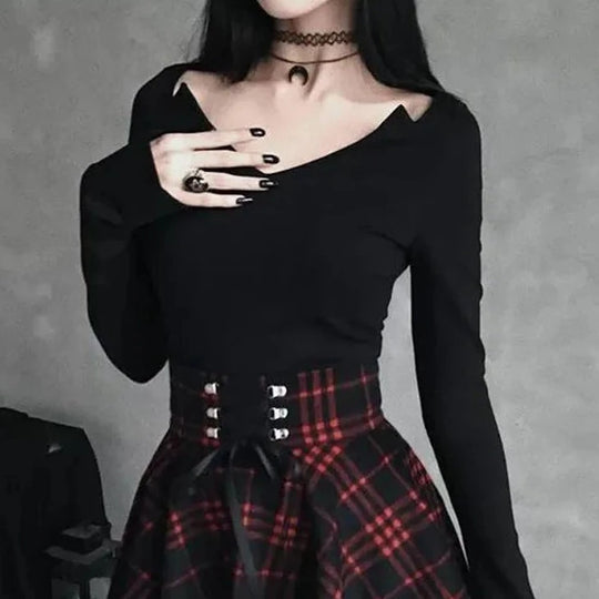 Black Checkered Women's Gothic Skirt Women