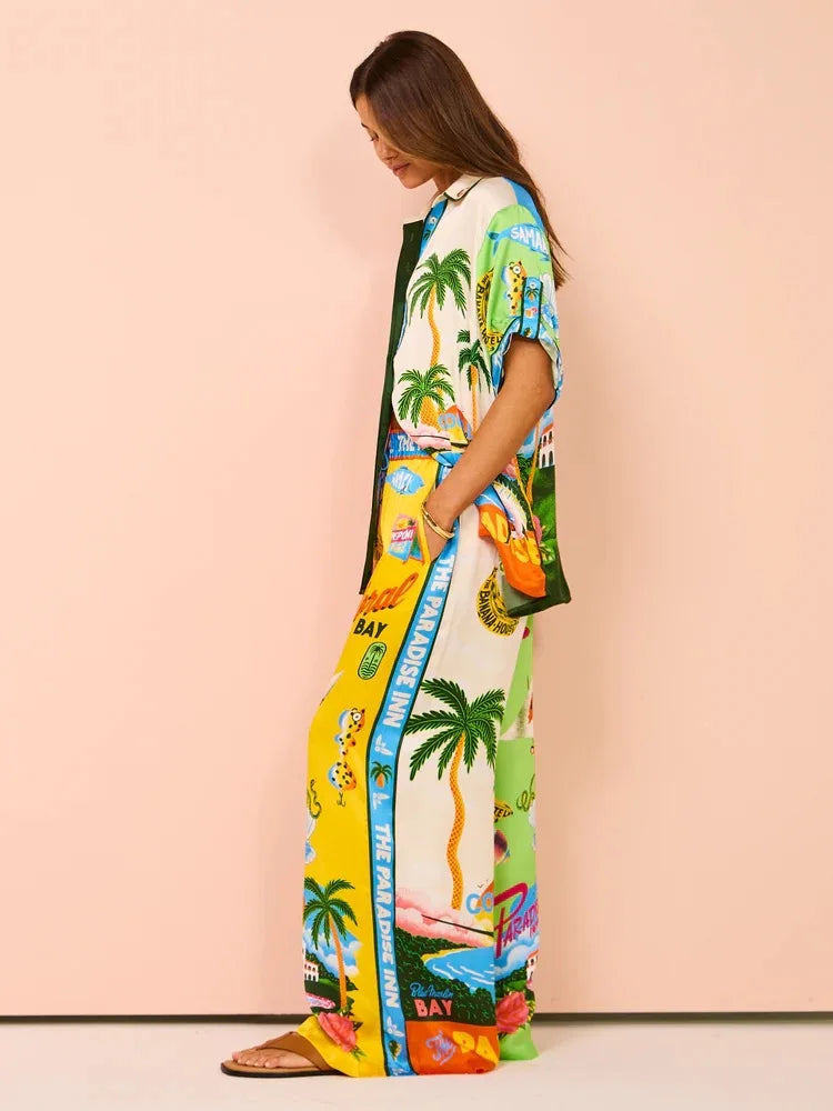 Fashion Print Pant Suit Two Pieces For Women