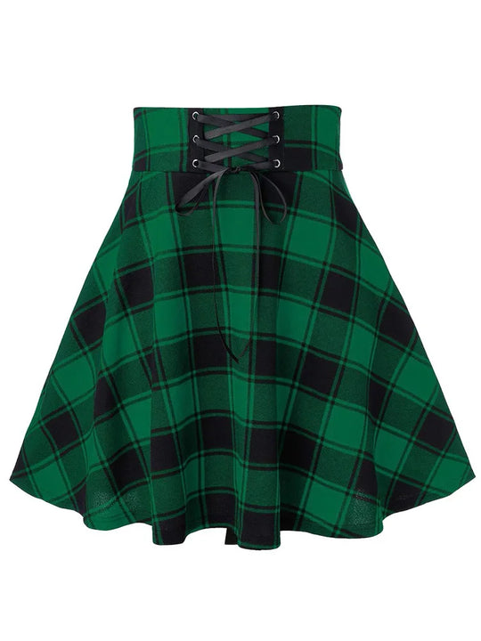 Black Checkered Women's Gothic Skirt Women